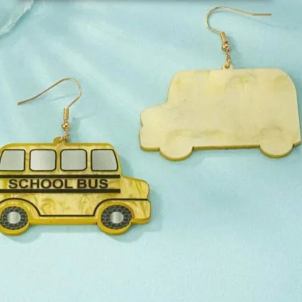 ⭐️❤️FREE School Bus Teacher Appreciation Hipster Artsy Pop Art Car Drop Earrings